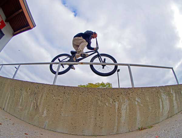 Mike on BMX riding rails